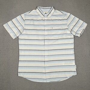 Quiksilver Shirt Mens Medium Blue Striped 100% Cotton Button‎ Down Casual Preppy